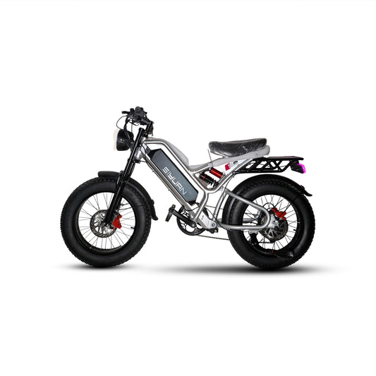 SuperSonic S9 electric fat tire bike dual suspension ' hydraulic fluid brakes' silver